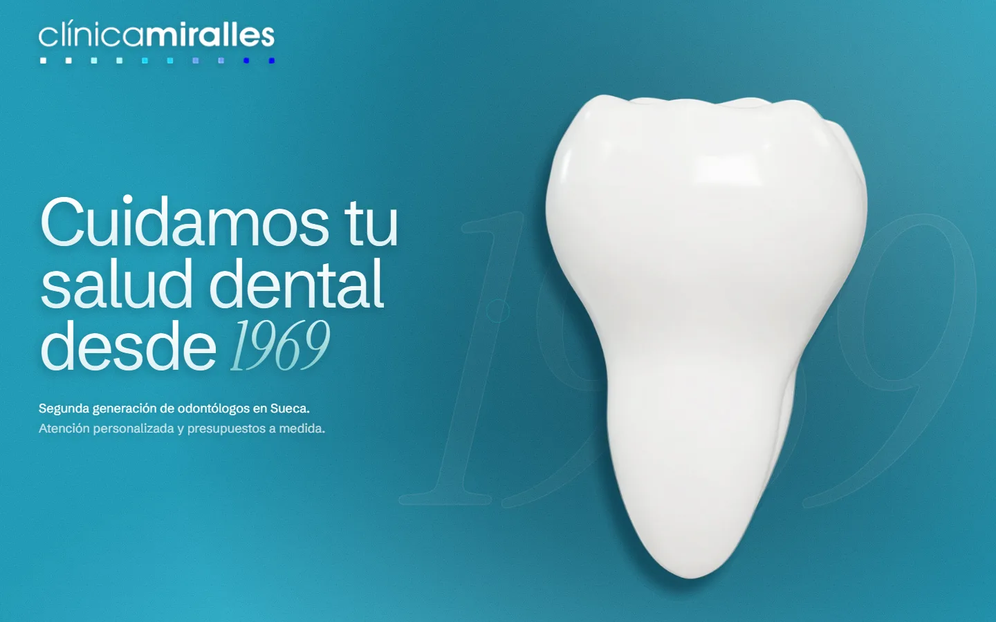 Portada de la web de la clínica con el diente en 3D