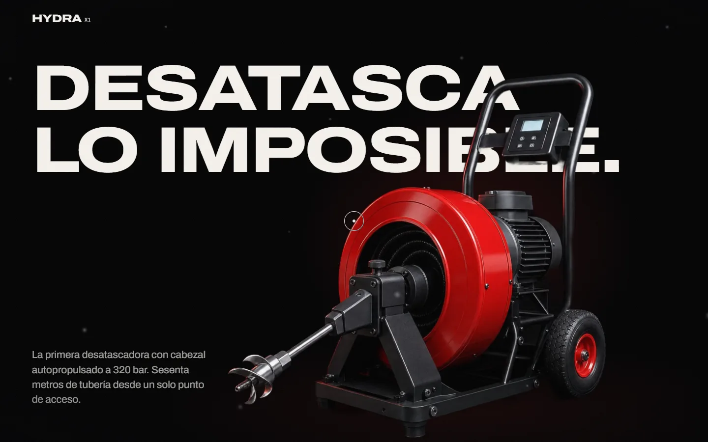 Portada de la web de la desatascadora con la máquina en primer plano